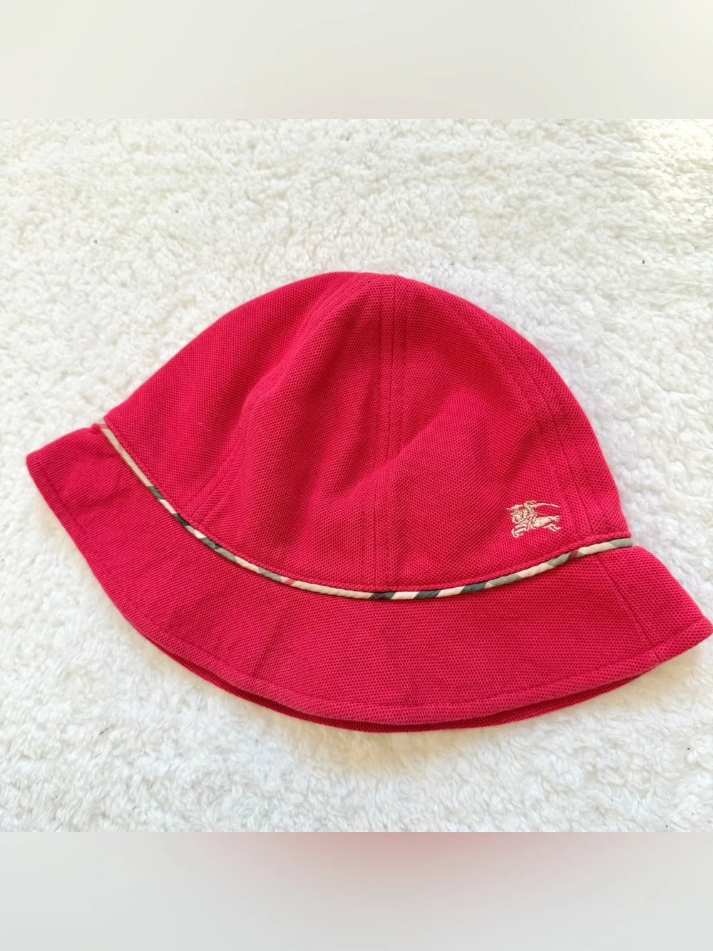 Burberry Baby Hat Girls Nova Check Plaid Cotton Red Authentic Bucket Hat